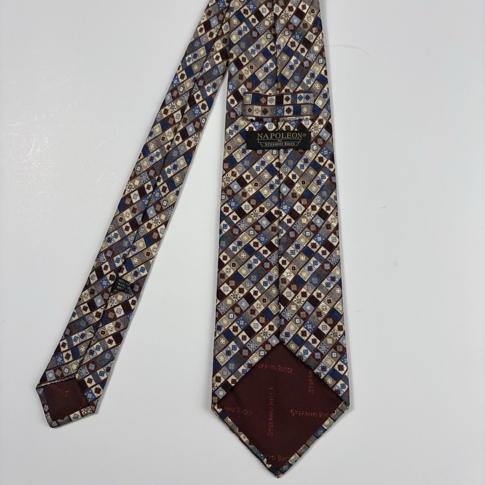 Vintage Stefano Ricci per Napoleon Silk Tie Geometric Checkerboard Patchwork 4"